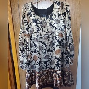 Zara Woman Boho Sunflower Silk Dress Size S